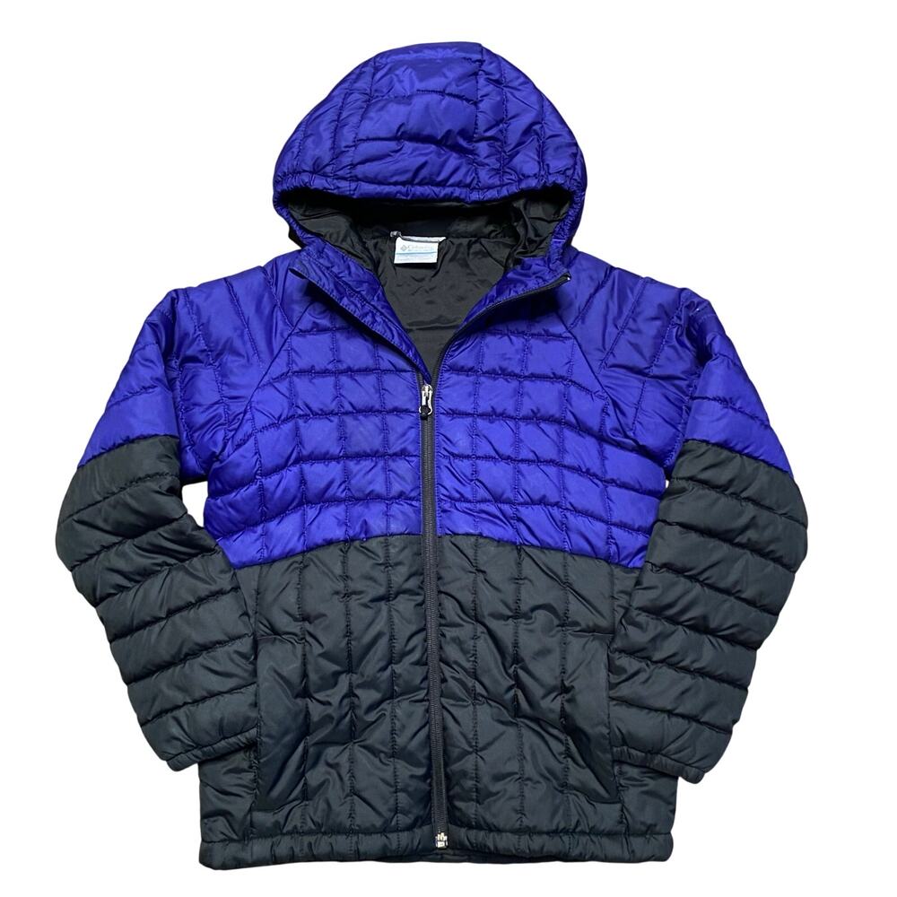Columbia Puffer Jacket Boys Sz M 10/12 Blue Black Full Zip Hooded - Picture 10 of 10